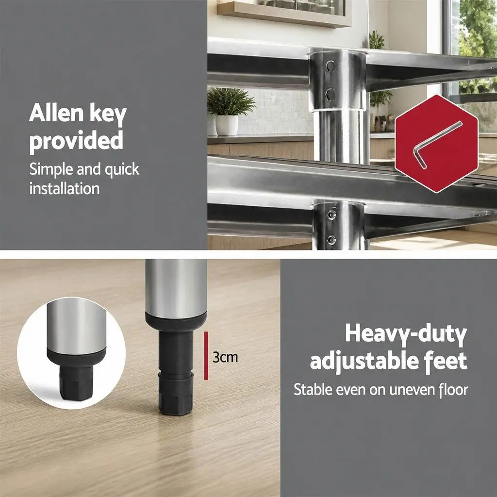 Stainless Steel Kitchen Bench with Wheels Adjustable Shelf Silver 1524 x 610 x 980mm