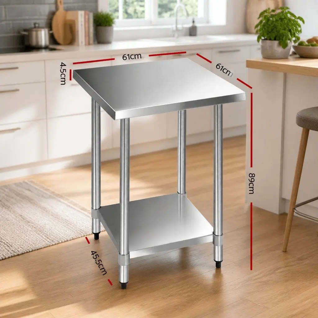 Stainless Steel Kitchen Work Bench 610x610mm Commercial Grade Prep Table Silver