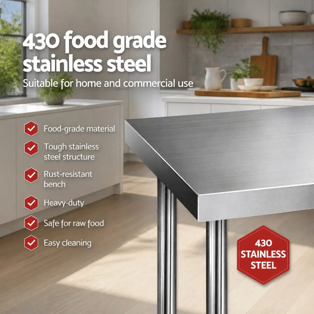 Stainless Steel Kitchen Work Bench 610x610mm Commercial Grade Prep Table Silver