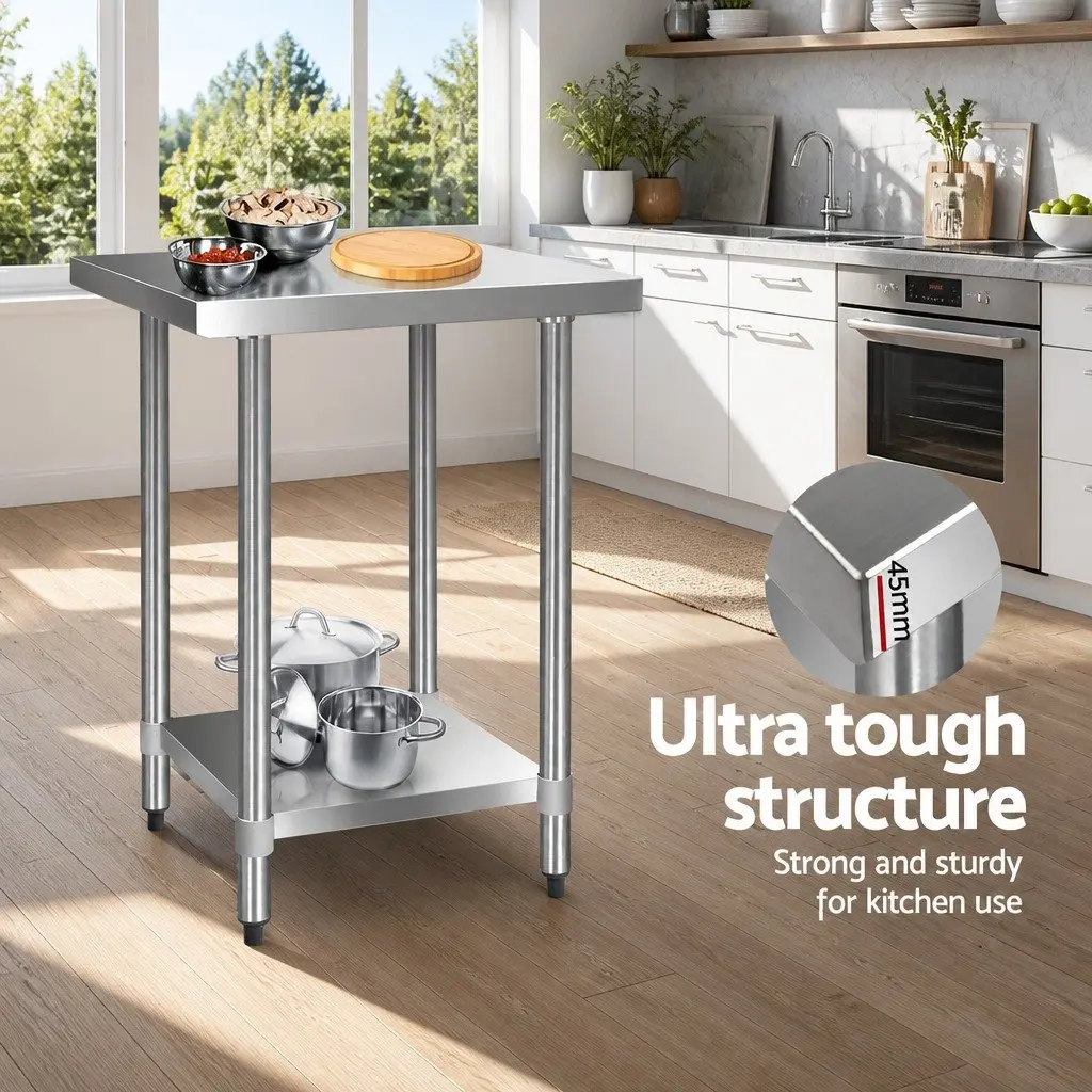 Stainless Steel Kitchen Work Bench 610x610mm Commercial Grade Prep Table Silver