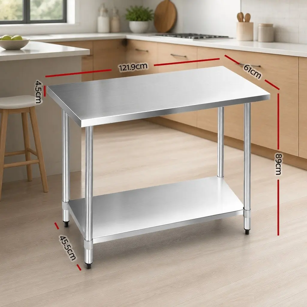 Stainless Steel Work Bench Kitchen Prep Table 1219x610mm Commercial Home