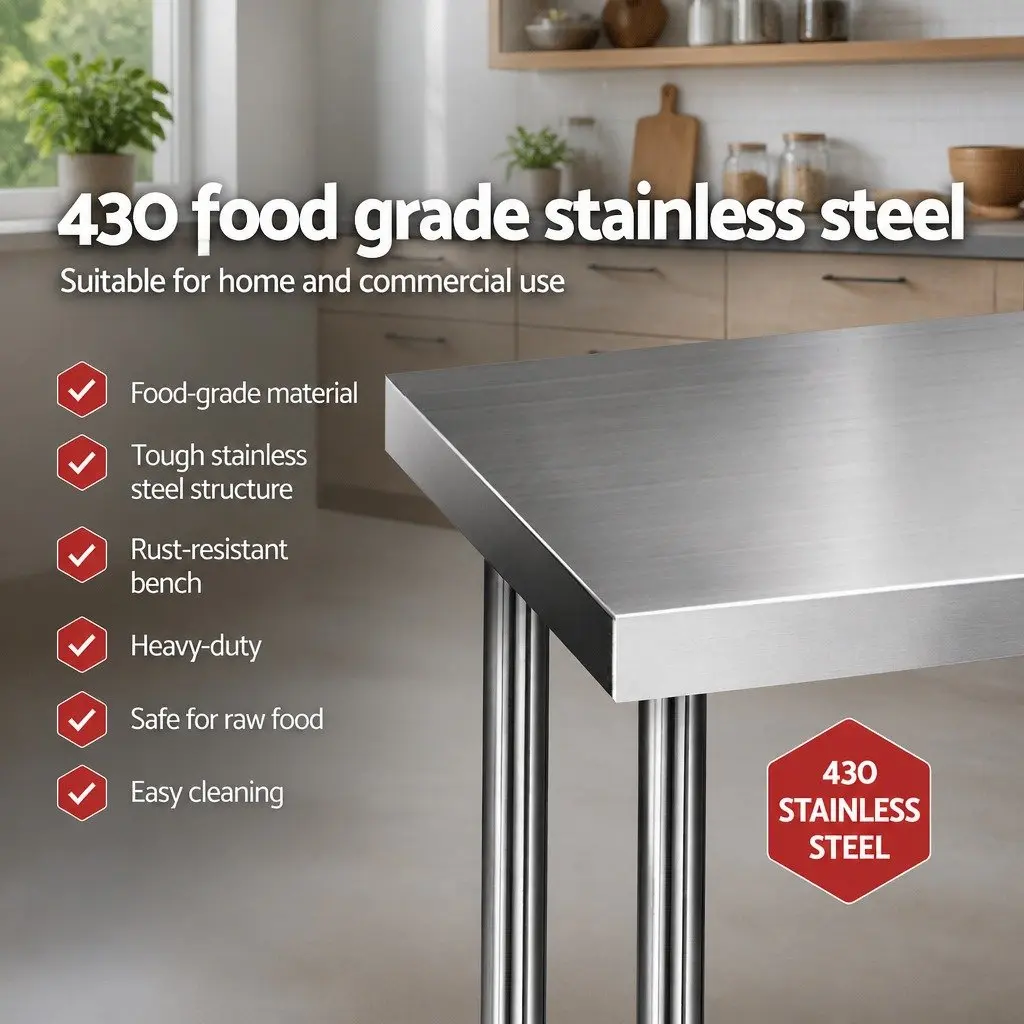 Stainless Steel Work Bench Kitchen Prep Table 1219x610mm Commercial Home