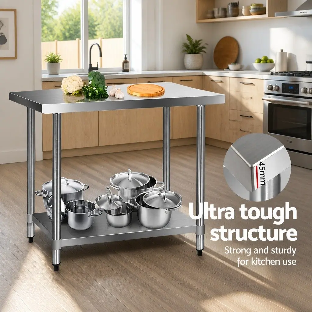 Stainless Steel Work Bench Kitchen Prep Table 1219x610mm Commercial Home