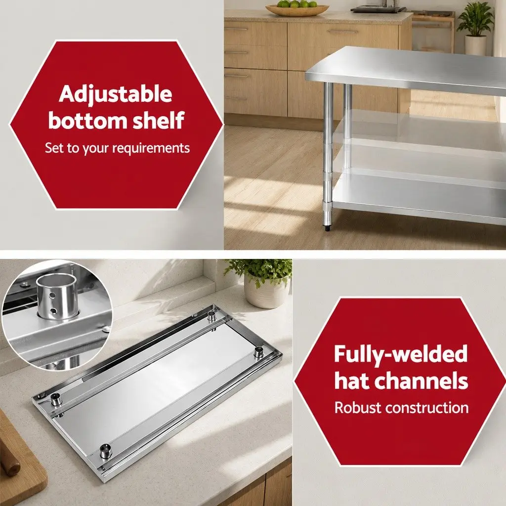 Stainless Steel Work Bench Kitchen Prep Table 1219x610mm Commercial Home