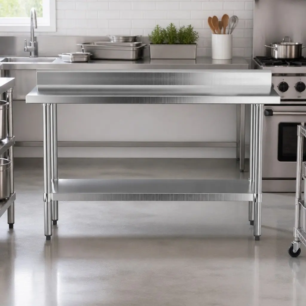Stainless Steel Kitchen Bench Prep Work Table 1500x600mm with Splashback Silver