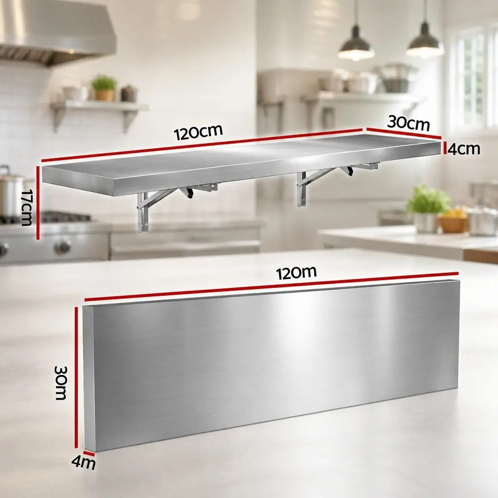 Wall Shelf Stainless Steel 1200x300mm Silver Floating Kitchen Storage Rack