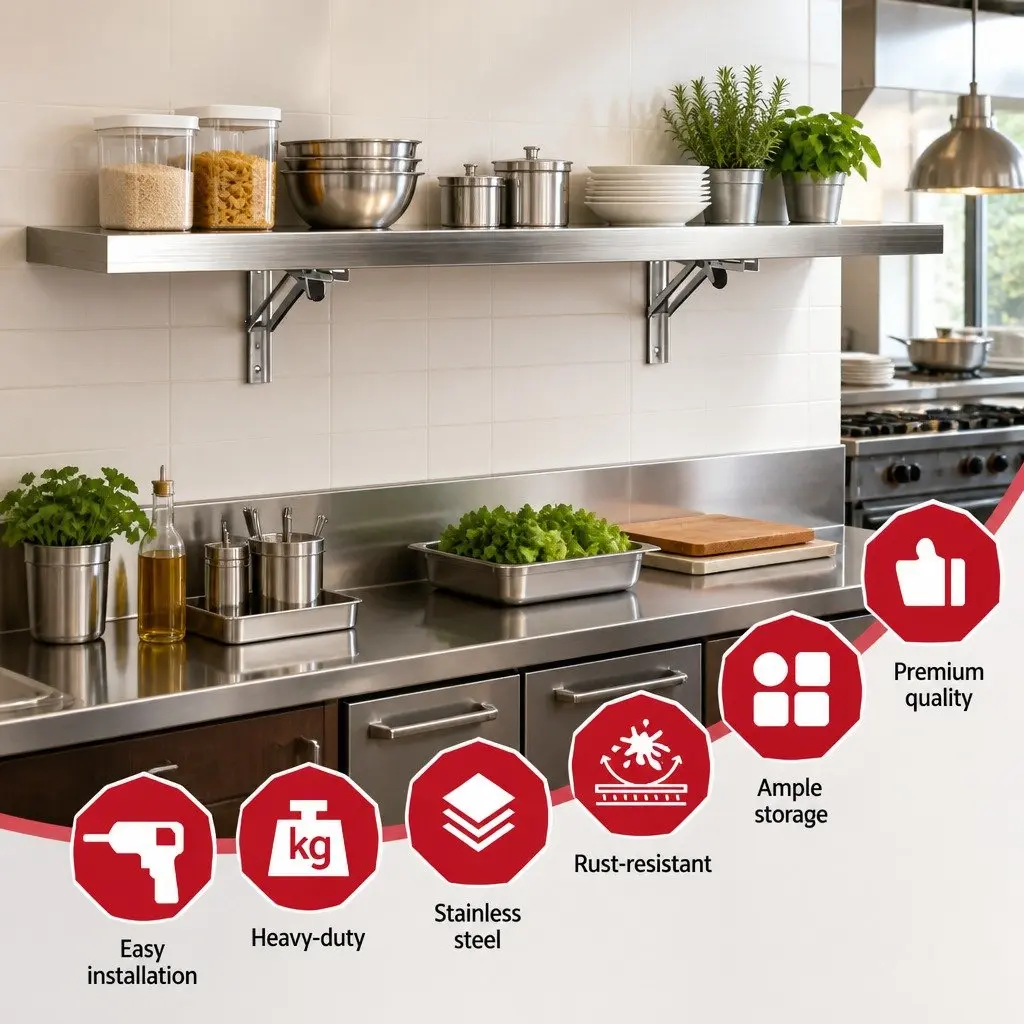 Wall Shelf Stainless Steel 1200x300mm Silver Floating Kitchen Storage Rack