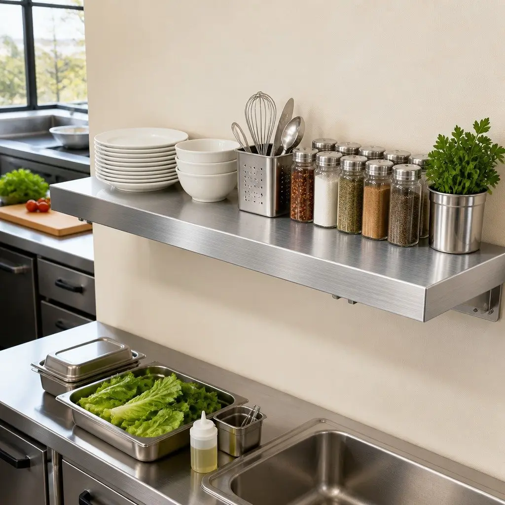 Wall Shelf Stainless Steel 1200x300mm Silver Floating Kitchen Storage Rack