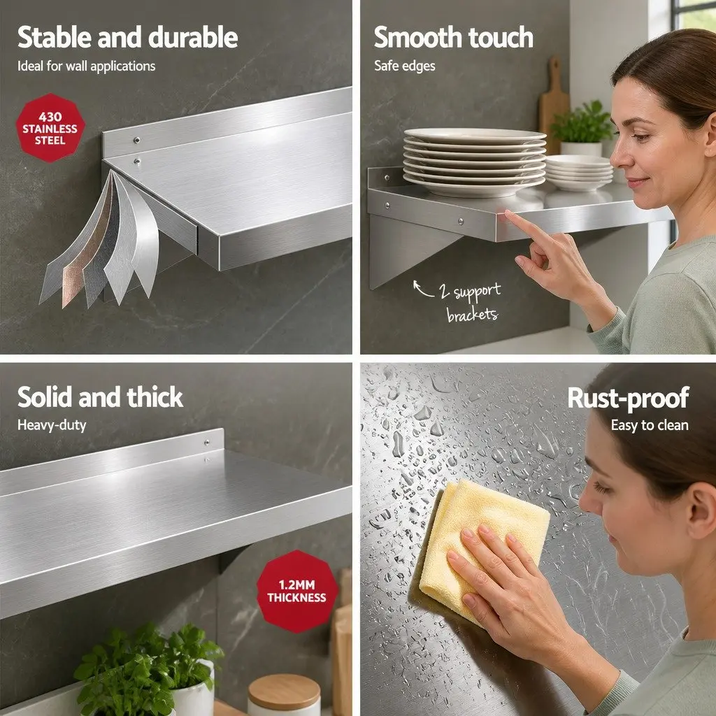 Stainless Steel Wall Shelf 1200mm Silver
