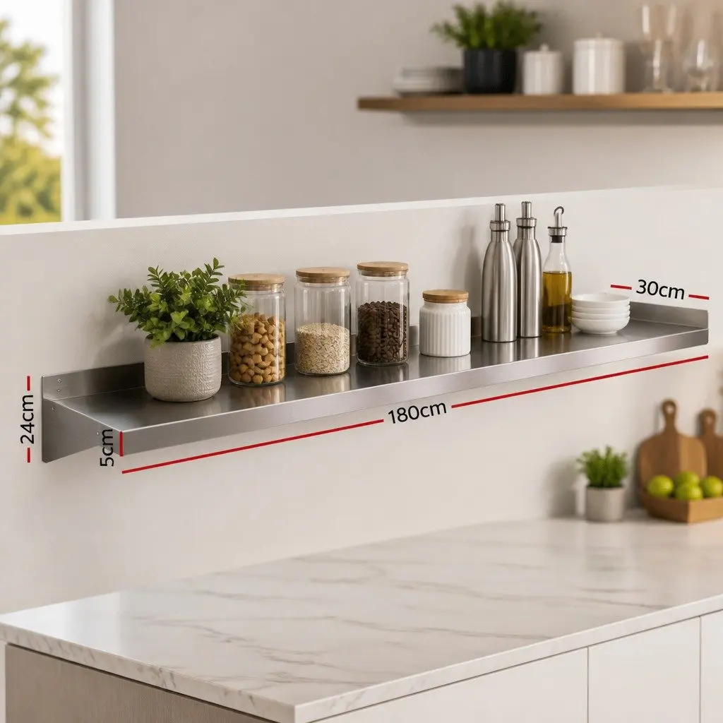 Wall Mounted Shelf Heavy Duty Stainless Steel 1800mm Silver Storage Unit