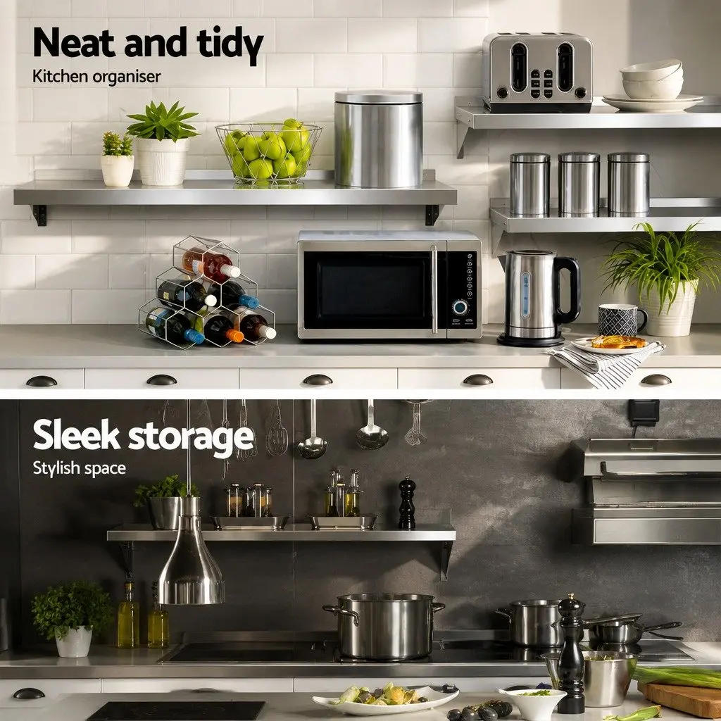 Wall Mounted Shelf Heavy Duty Stainless Steel 1800mm Silver Storage Unit