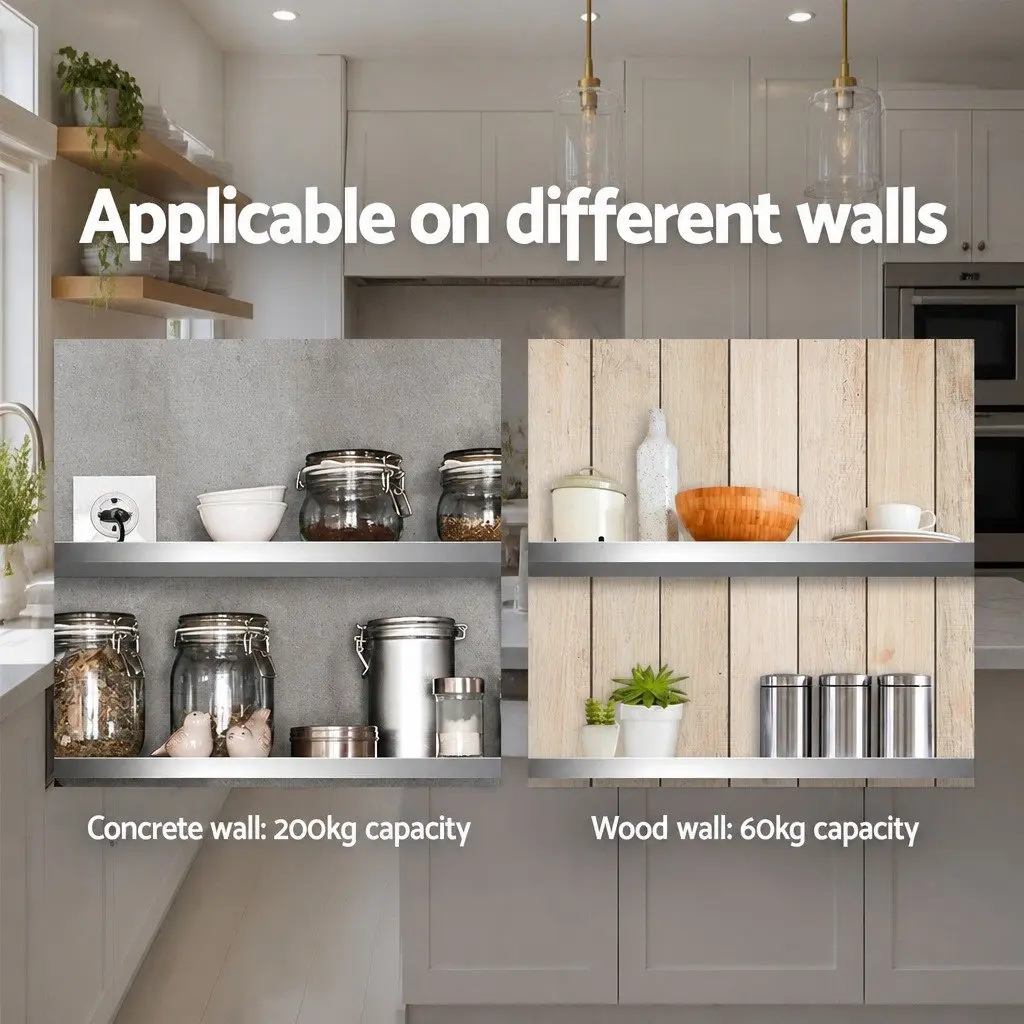 Wall Mounted Shelf Heavy Duty Stainless Steel 1800mm Silver Storage Unit