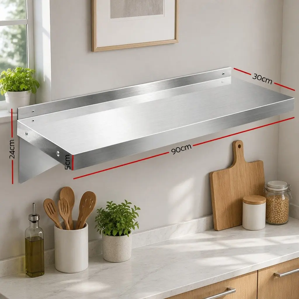 Stainless Steel Kitchen Wall Shelf 900mm Silver Heavy Duty Mounted Rack Storage Display