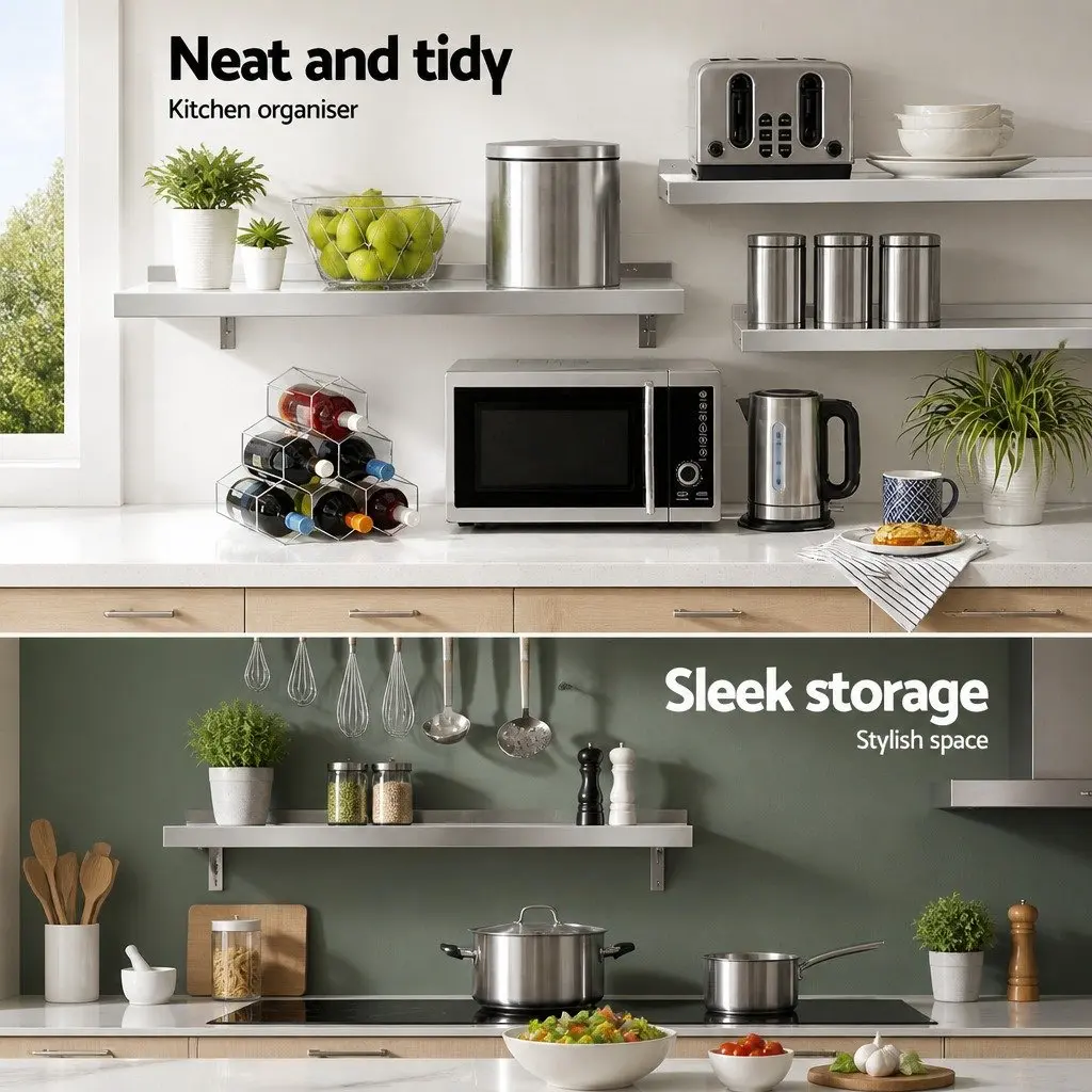 Stainless Steel Kitchen Wall Shelf 900mm Silver Heavy Duty Mounted Rack Storage Display