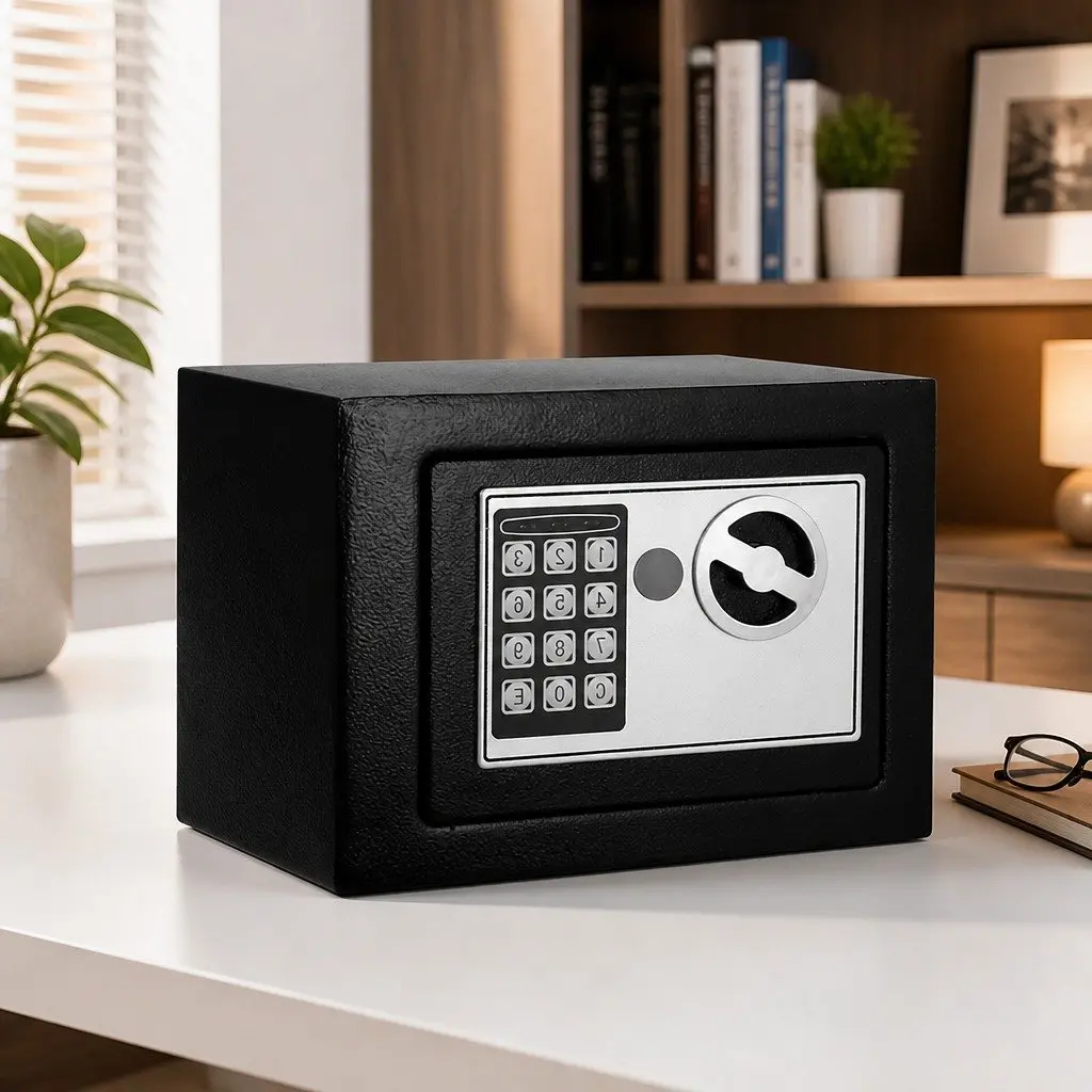 Digital Safe Steel 6.4L Black Compact Electronic Security Box for Home Office Desk Storage