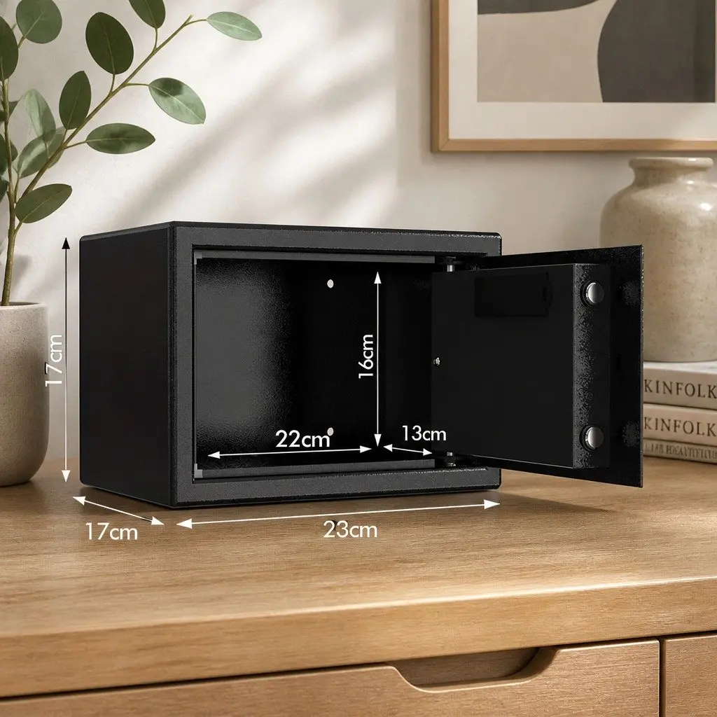 Digital Safe Steel 6.4L Black Compact Electronic Security Box for Home Office Desk Storage