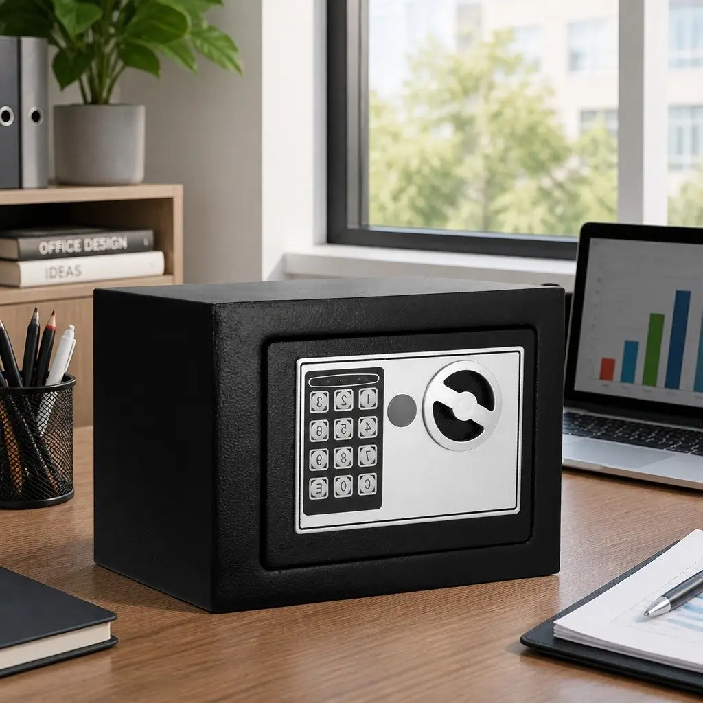 Digital Safe Steel 6.4L Black Compact Electronic Security Box for Home Office Desk Storage