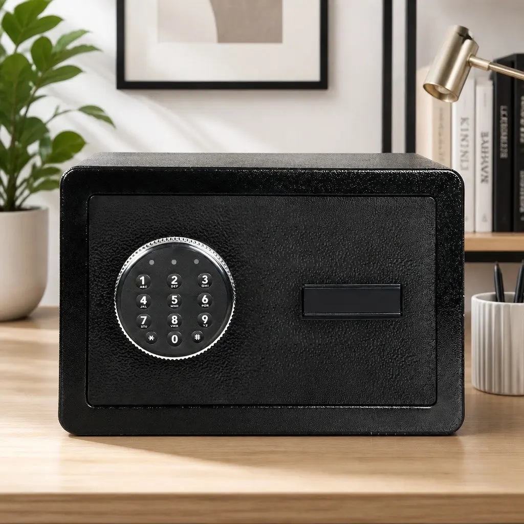 Digital Security Safe Box Steel 8.1L Black Password Key Lock Home Office