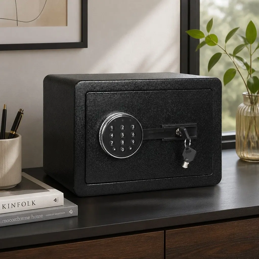Digital Security Safe Box Steel 8.1L Black Password Key Lock Home Office