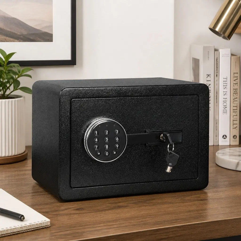 Digital Security Safe Box Steel 8.1L Black Password Key Lock Home Office