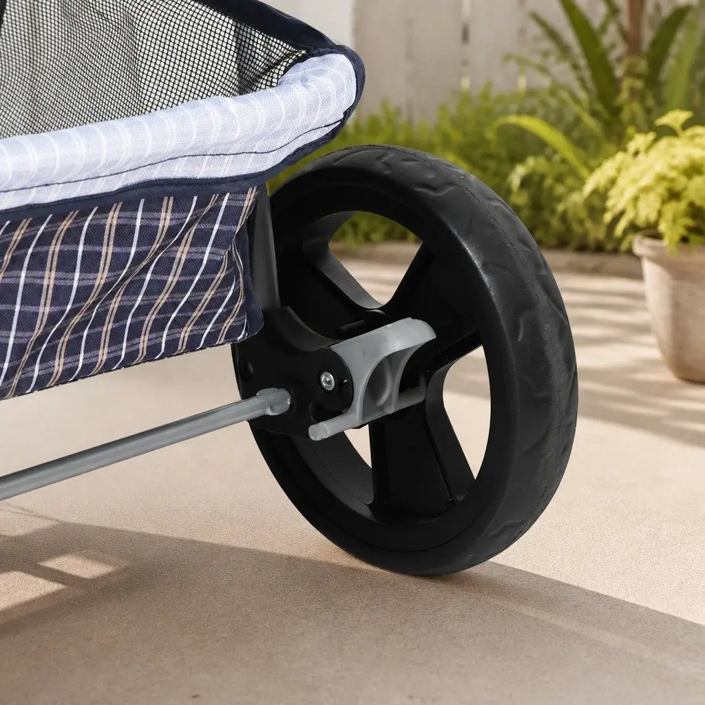 Large Pet Stroller Dog Cat Carrier Plaid Foldable Pram One-Step Fold Wheel