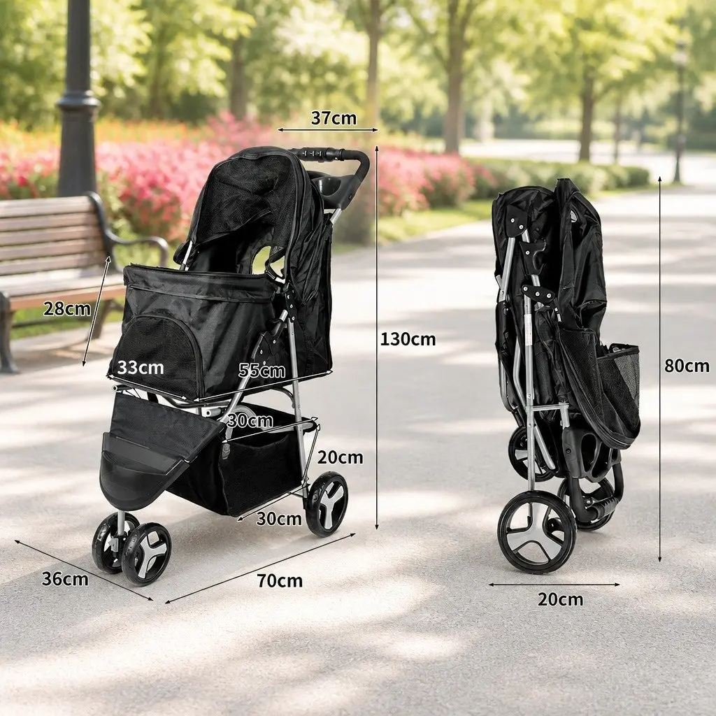 Pet Stroller Foldable 600D Oxford Fabric Black Large