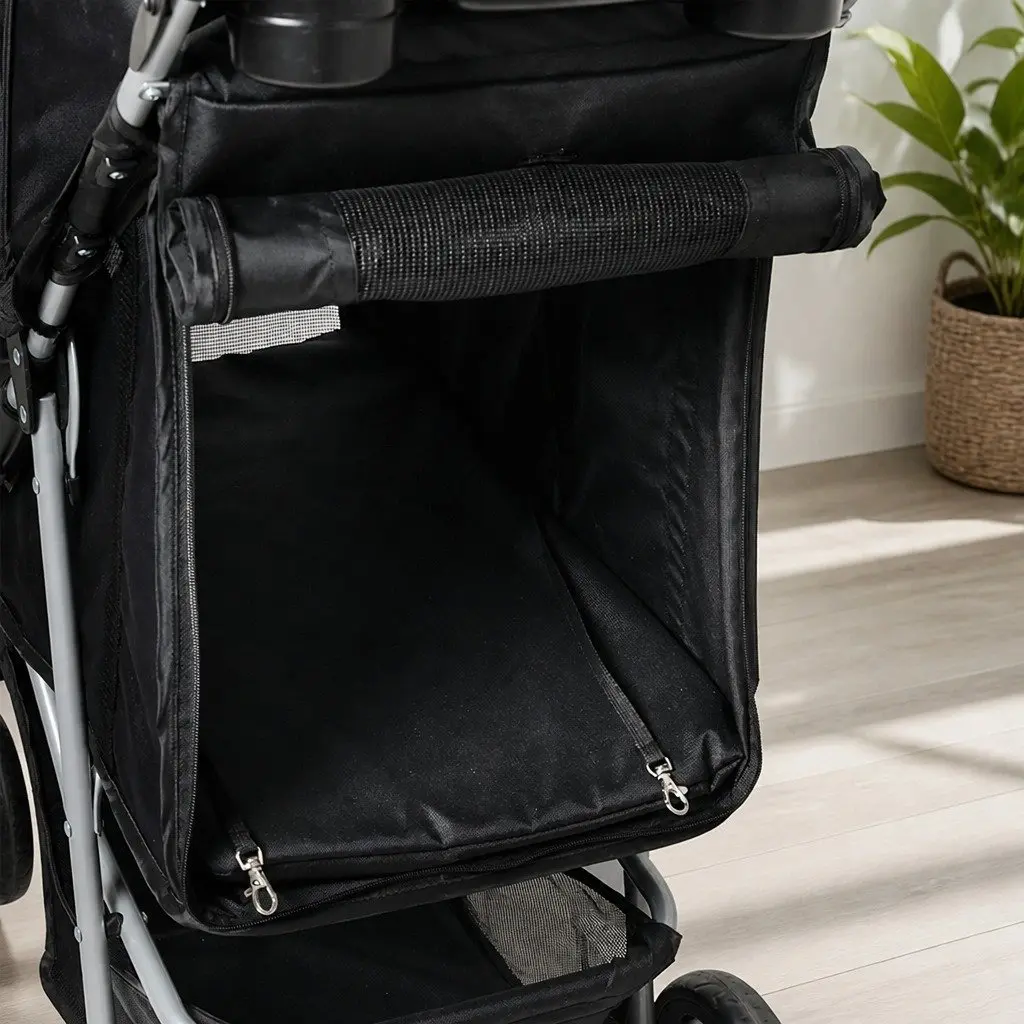 Pet Stroller 4 Wheels Dog Cat Pram Foldable Portable Travel Carrier Black