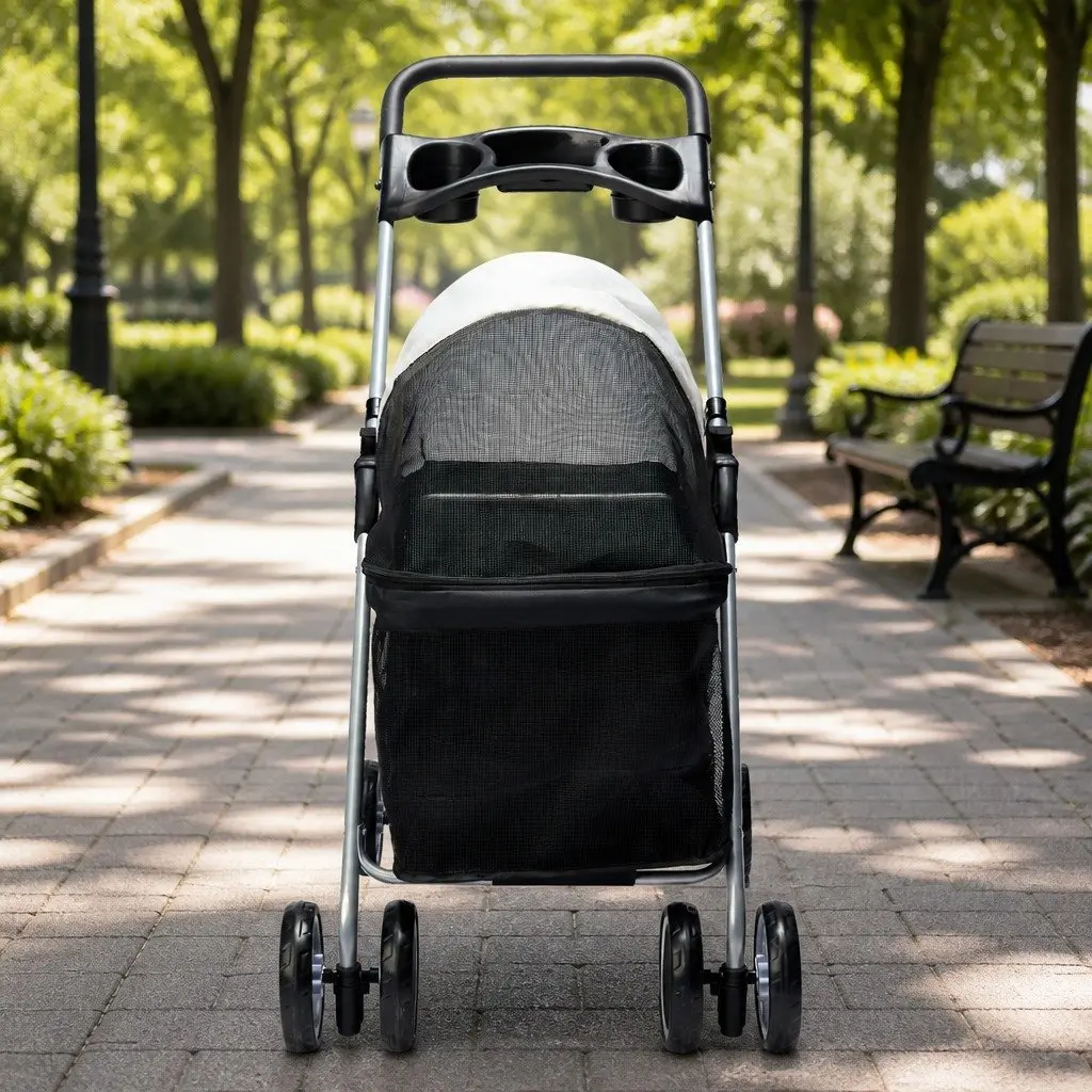 Pet Stroller Foldable Portable Travel Jogger Steel 600D Oxford Black