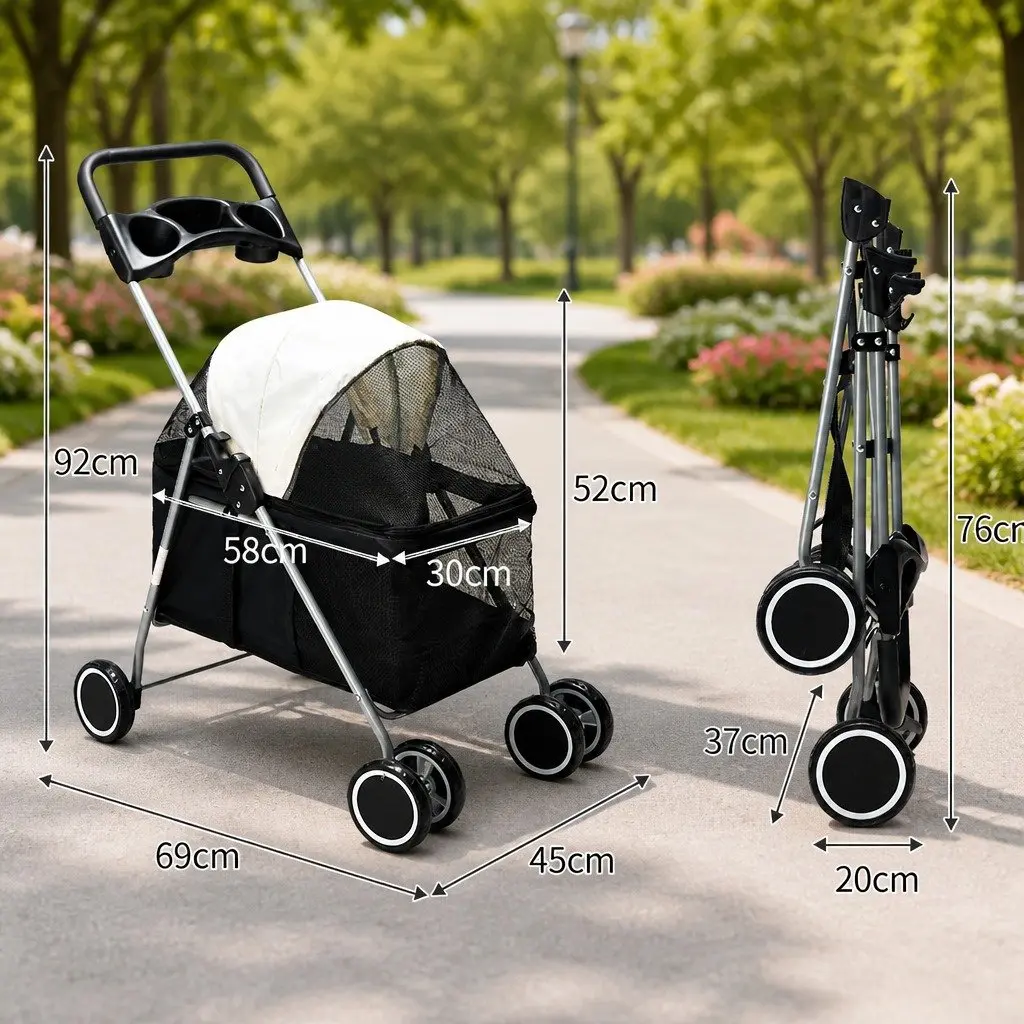 Pet Stroller Foldable Portable Travel Jogger Steel 600D Oxford Black