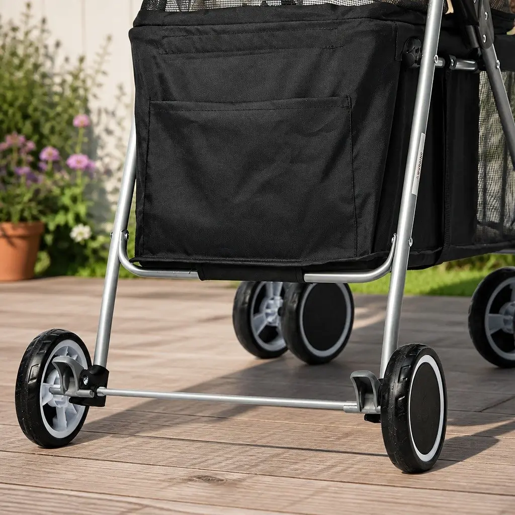 Pet Stroller Foldable Portable Travel Jogger Steel 600D Oxford Black