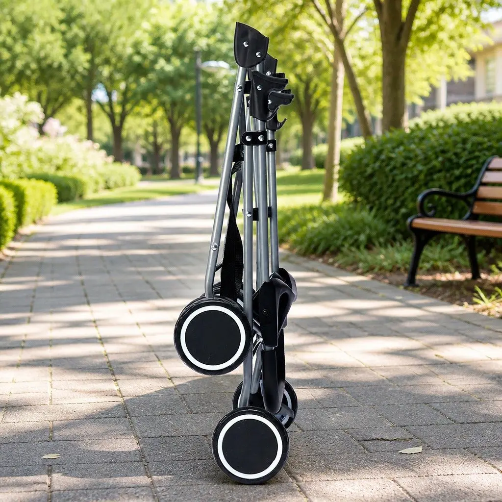 Pet Stroller Foldable Portable Travel Jogger Steel 600D Oxford Black