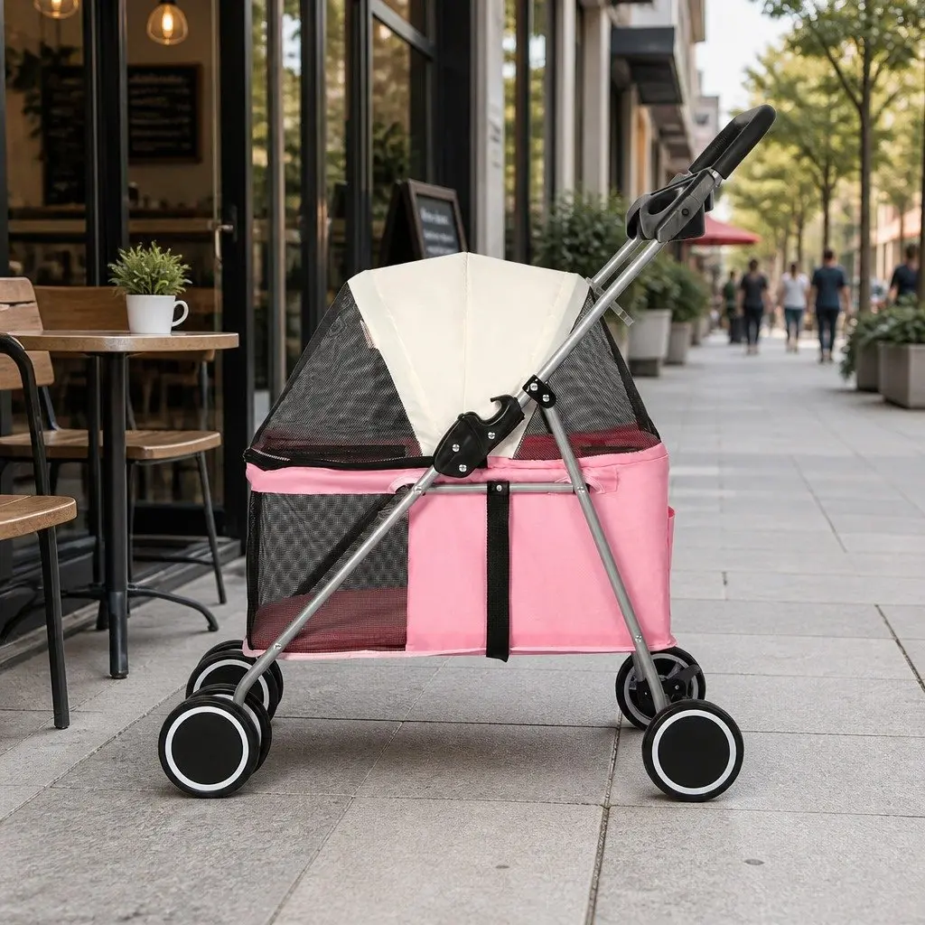 Pet Stroller Foldable Steel 45cm W x 69cm D x 92cm H Pink