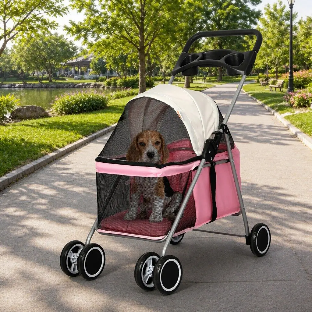 Pet Stroller Foldable Steel 45cm W x 69cm D x 92cm H Pink