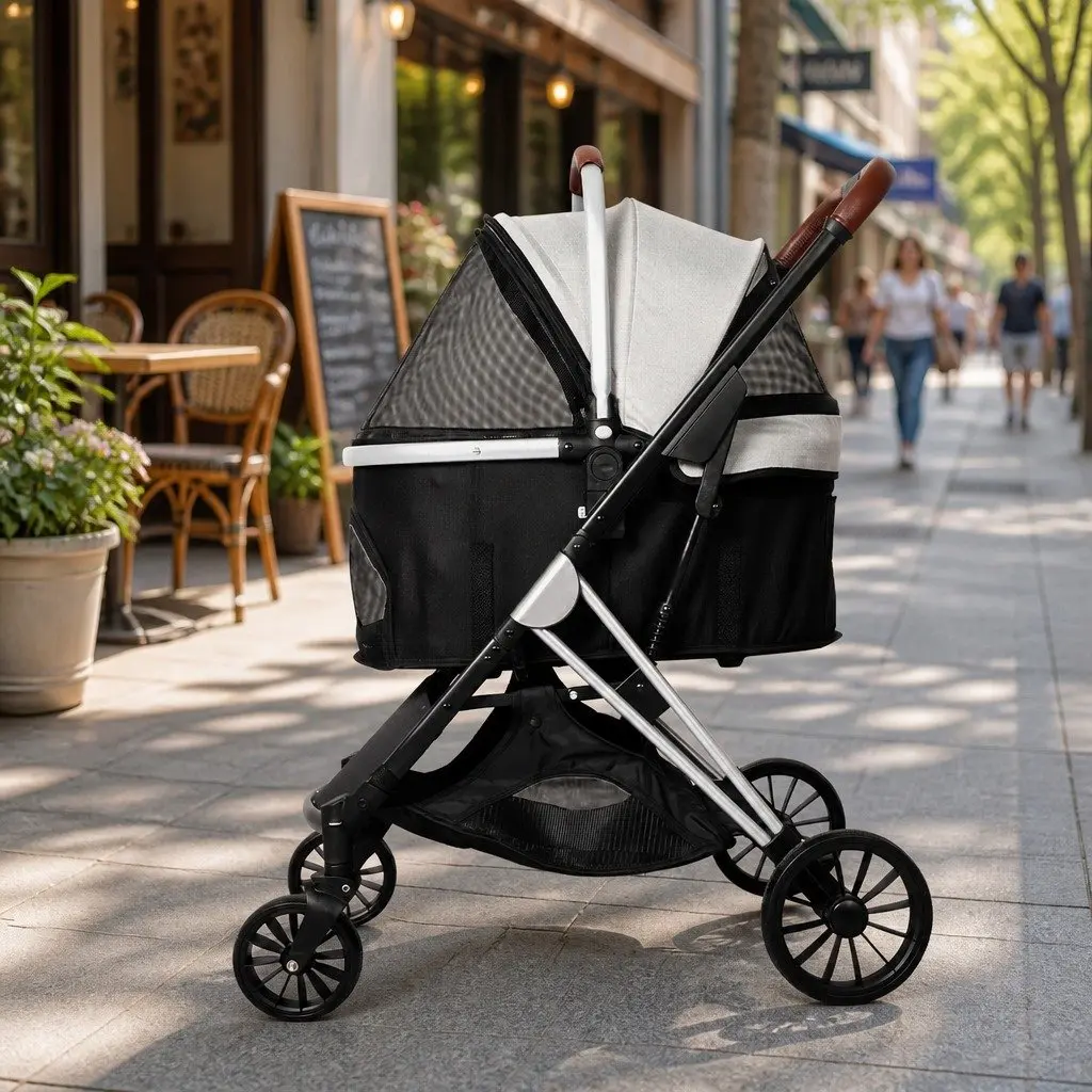 Pet Stroller Aluminium Alloy Foldable 87cm x 60cm x 101cm Grey and Black