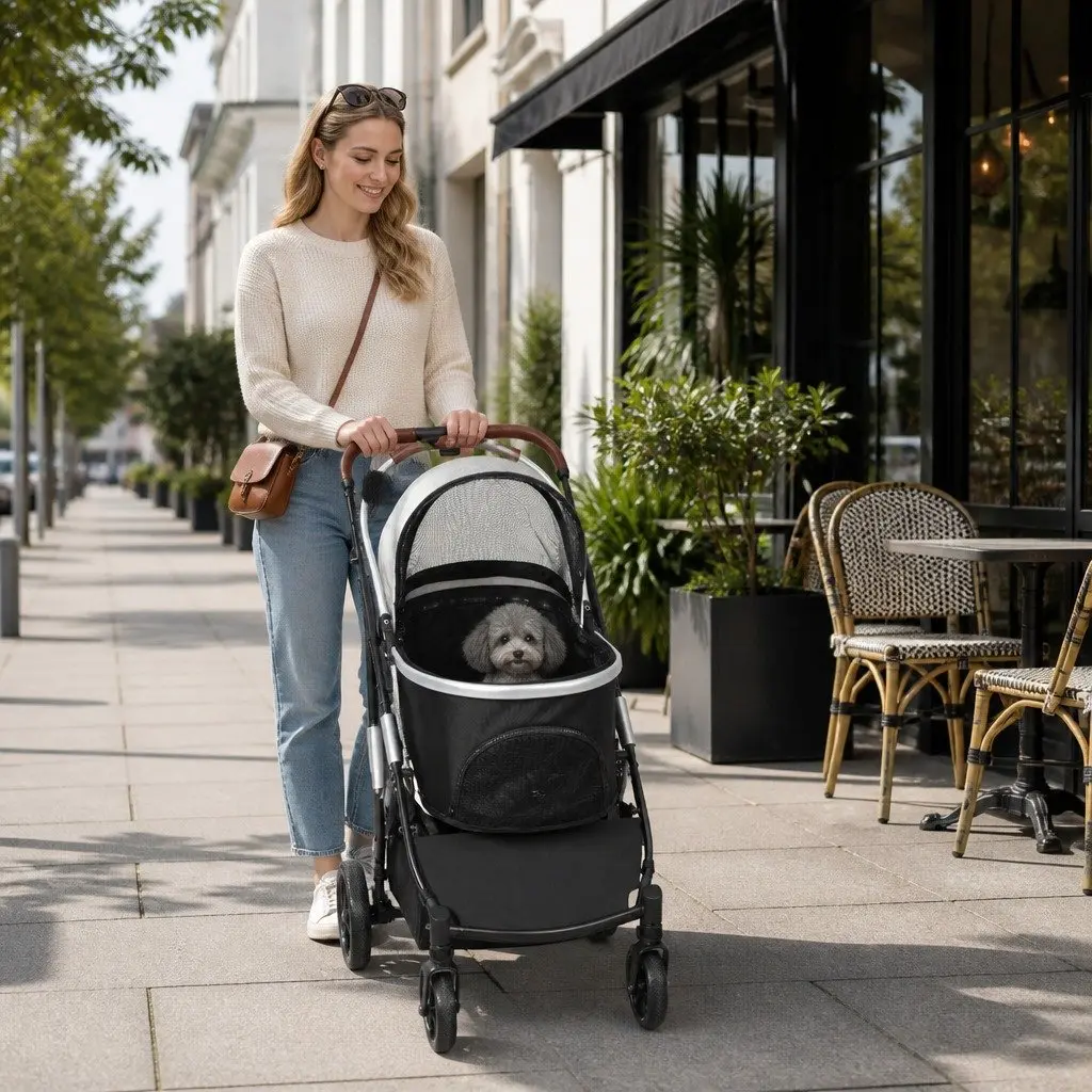 Pet Stroller Aluminium Alloy Foldable 87cm x 60cm x 101cm Grey and Black