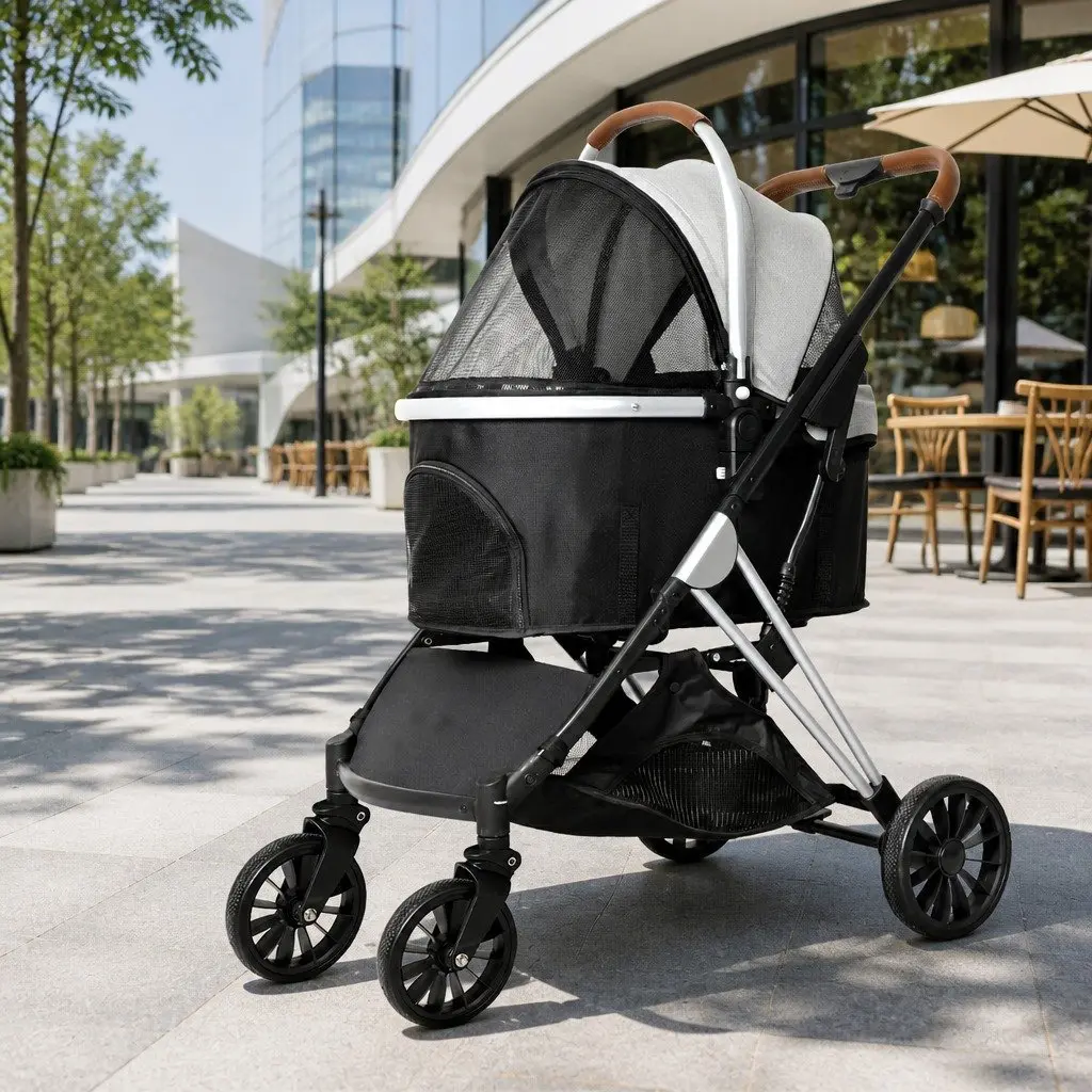 Pet Stroller Aluminium Alloy Foldable 87cm x 60cm x 101cm Grey and Black