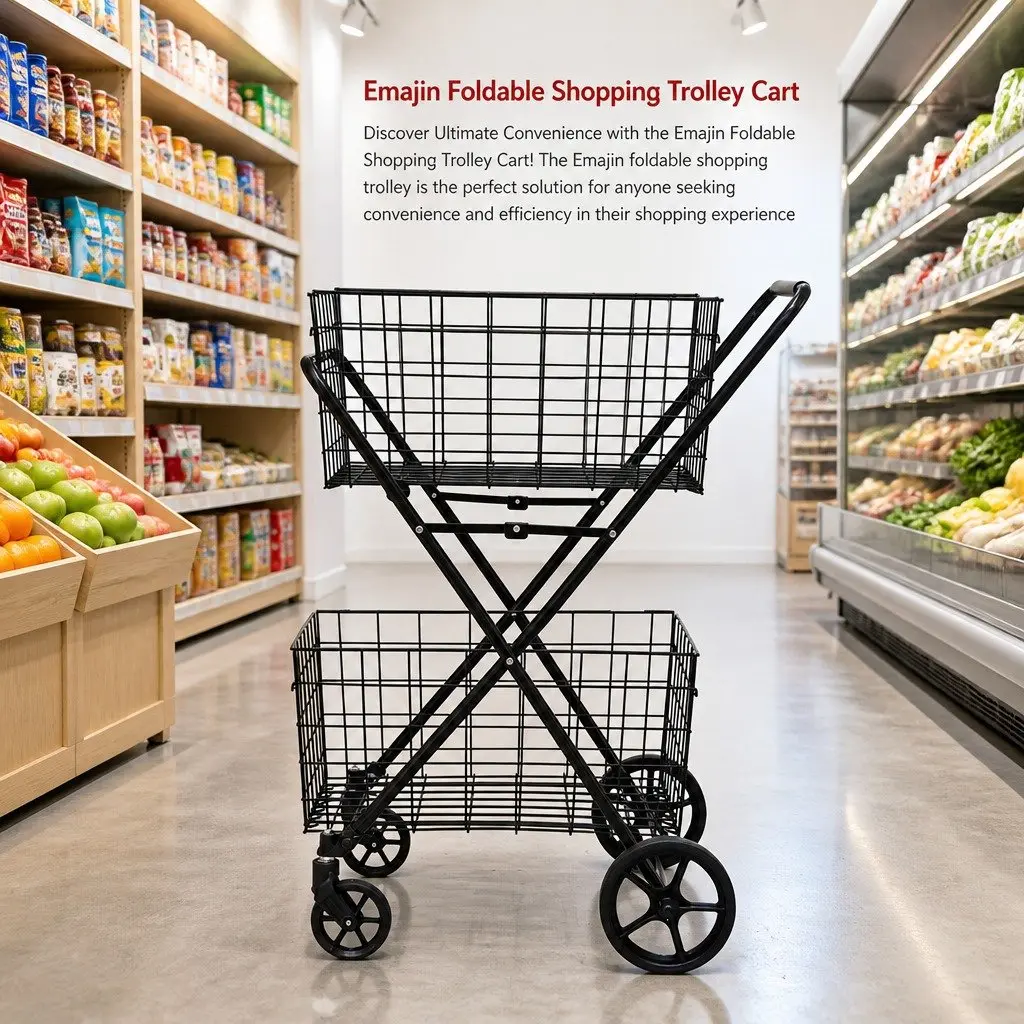 Foldable Shopping Trolley Cart Metal Black 75cm L x 95cm W x 62.5cm H