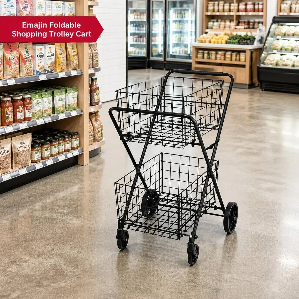 Foldable Shopping Trolley Cart Metal Black 75cm L x 95cm W x 62.5cm H