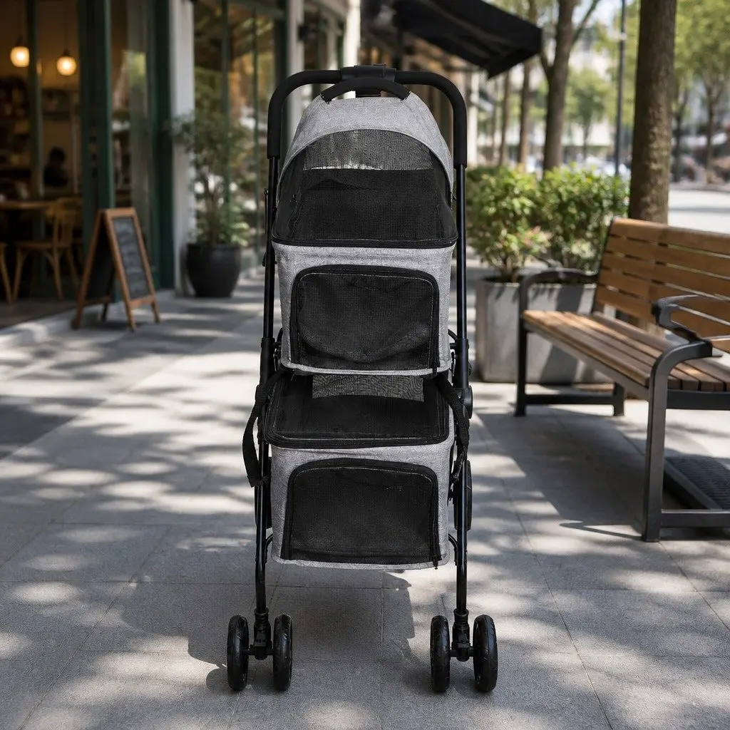 Two-Tier Pet Stroller Double Dog Cat Carrier Pram Basket Lockable Wheels