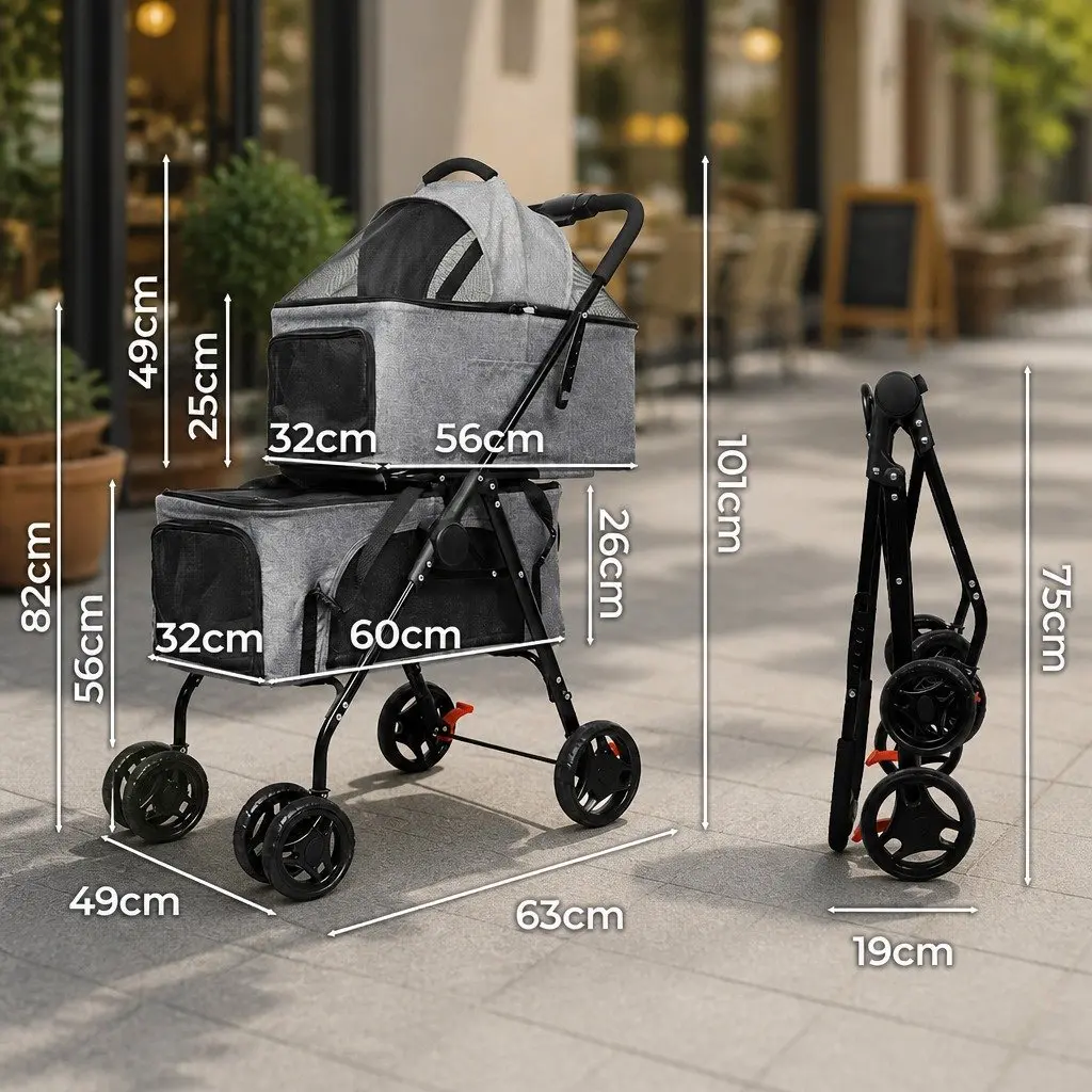 Two-Tier Pet Stroller Double Dog Cat Carrier Pram Basket Lockable Wheels