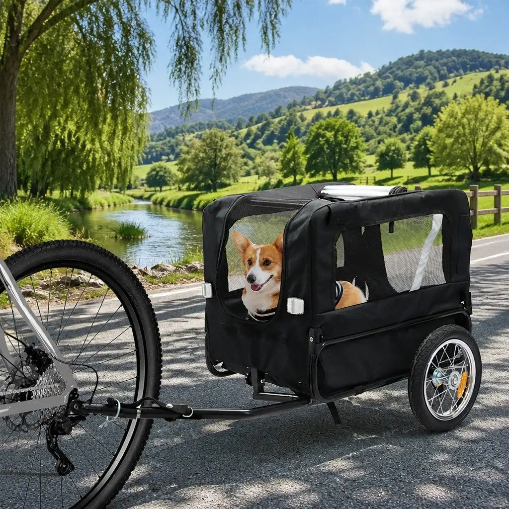 Pet Bike Trailer Foldable Steel Frame 2-in-1 Stroller Red and Black