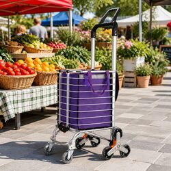 Purple Foldable Shopping Trolley 35L Stair Climbing Wheels Lightweight Cart