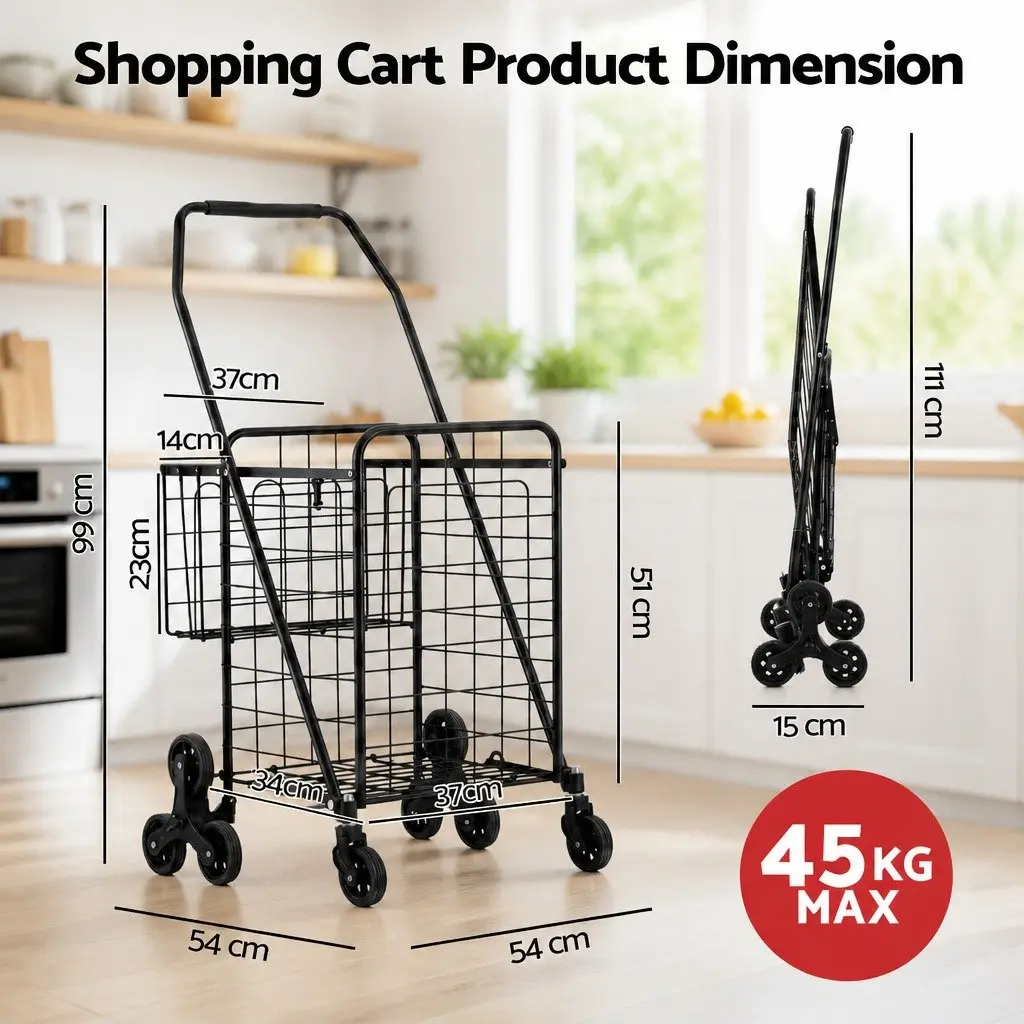 Folding Shopping Trolley Cart Utility Aluminium Black Lightweight Compact