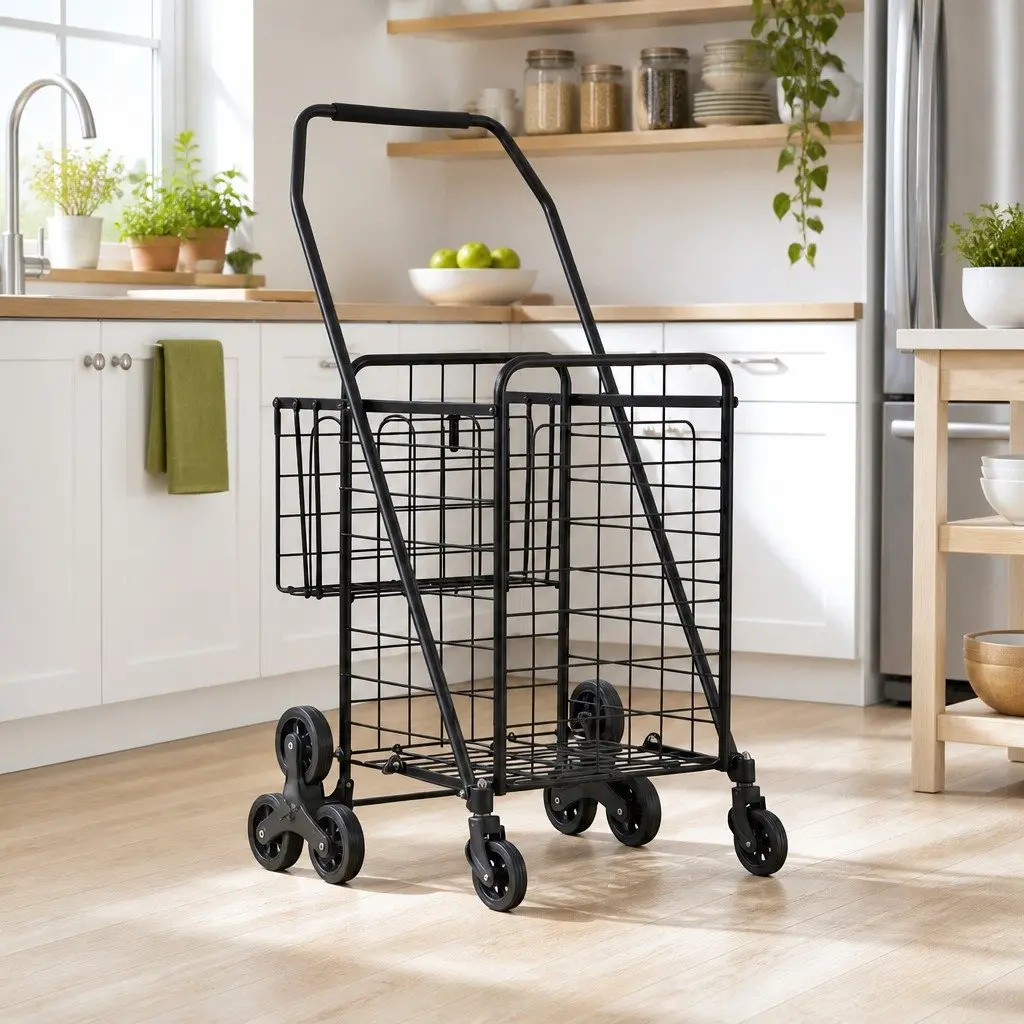 Folding Shopping Trolley Cart Utility Aluminium Black Lightweight Compact