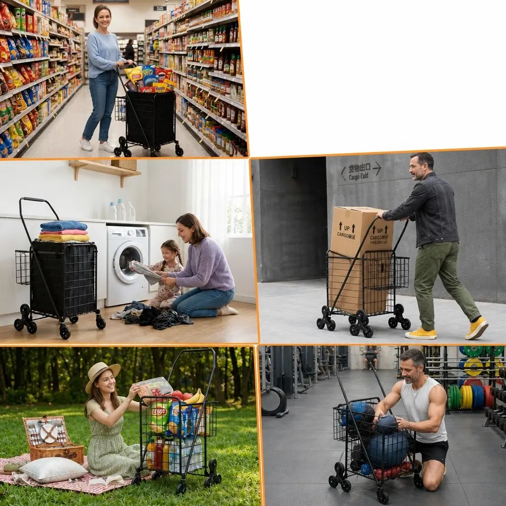 Folding Shopping Trolley Cart Utility Aluminium Black Lightweight Compact