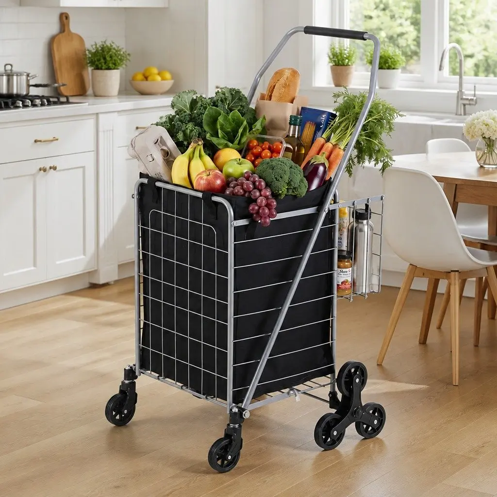 Folding Shopping Trolley Aluminium Silver Utility Cart