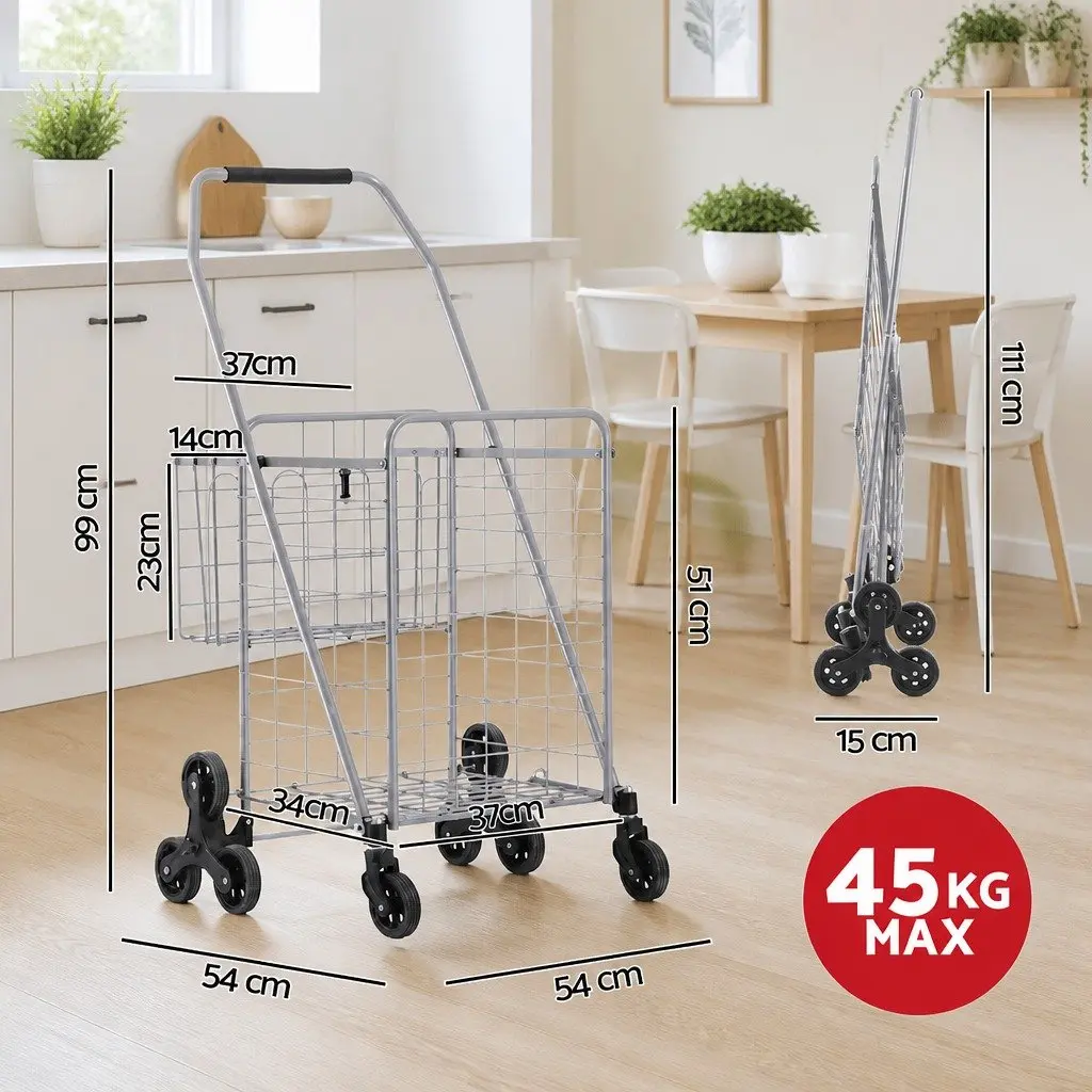 Folding Shopping Trolley Aluminium Silver Utility Cart
