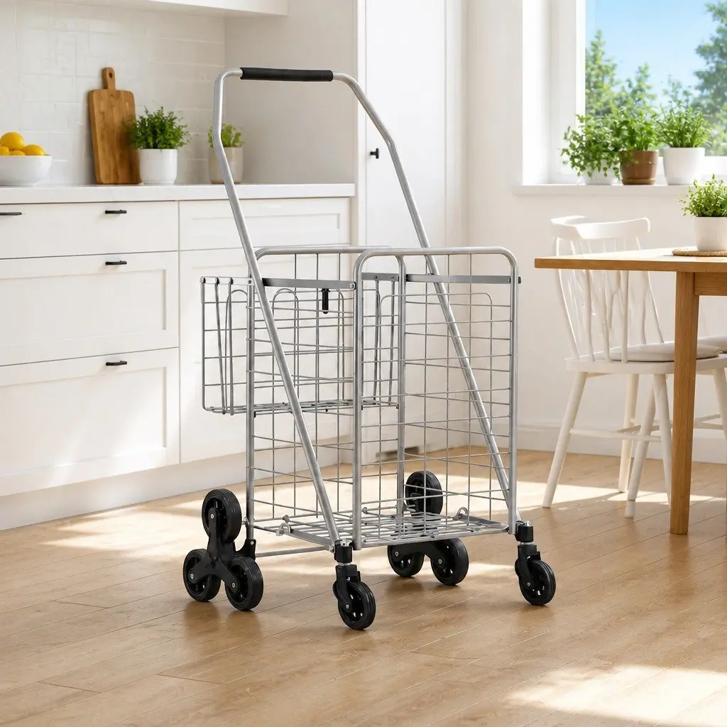 Folding Shopping Trolley Aluminium Silver Utility Cart