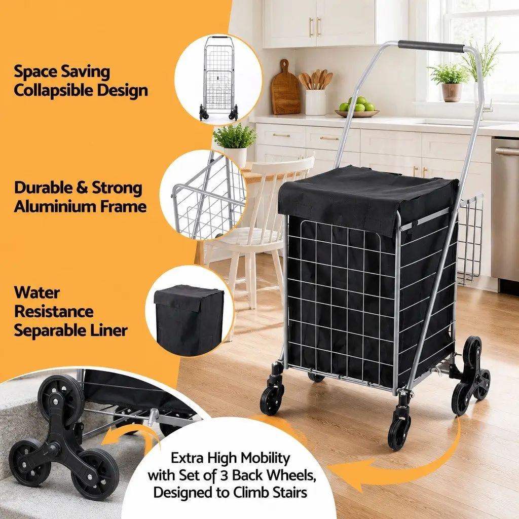 Folding Shopping Trolley Aluminium Silver Utility Cart
