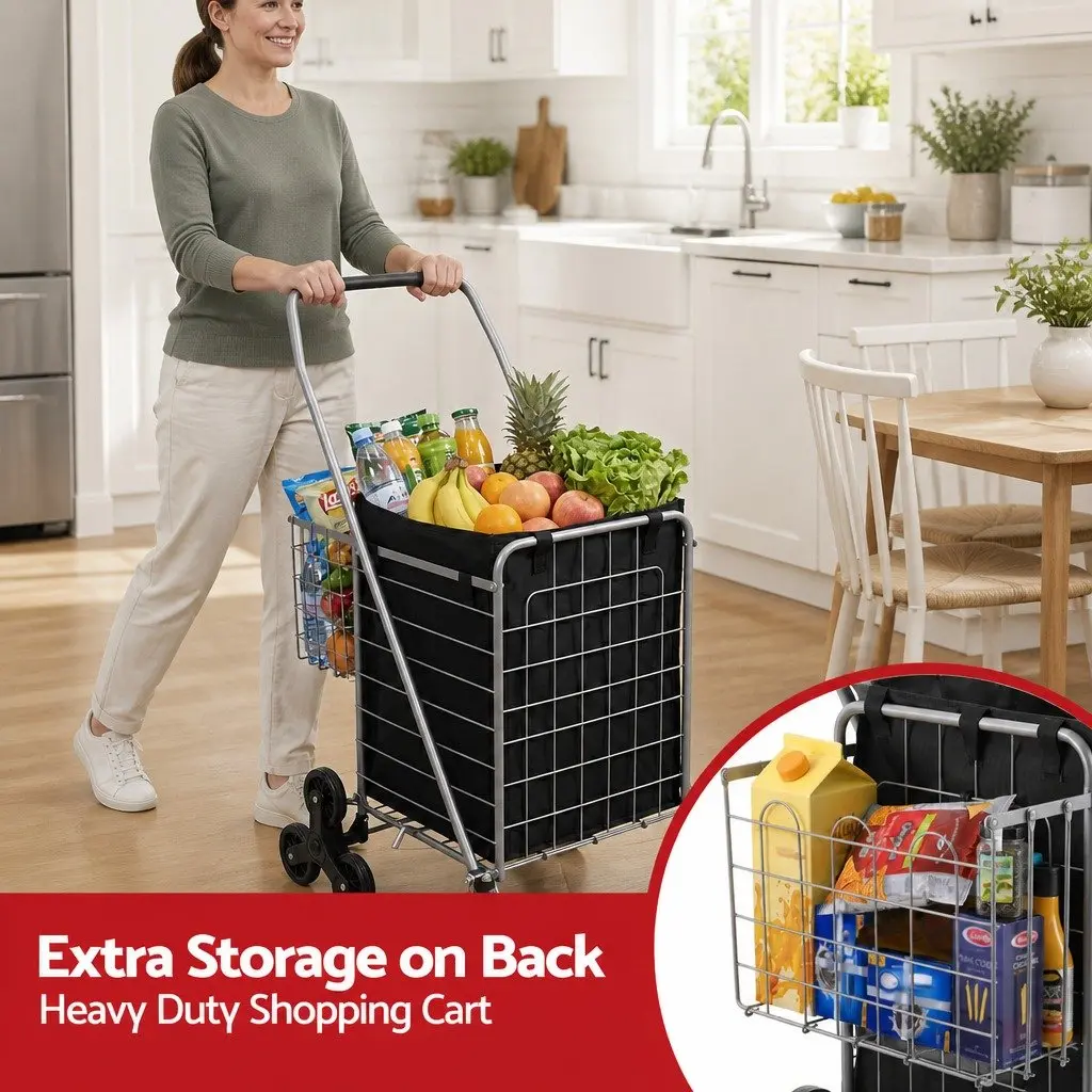 Folding Shopping Trolley Aluminium Silver Utility Cart